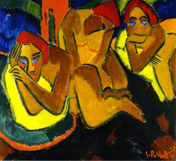 At The Kiosk by Hermann Max Pechstein
