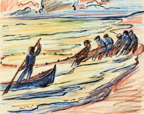 Fishermen Bringing In The Nets by Hermann Max Pechstein