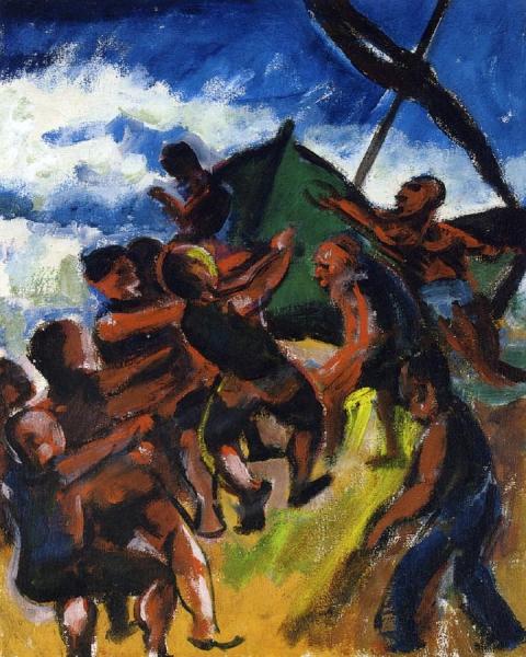 Fishermen With Boat by Hermann Max Pechstein