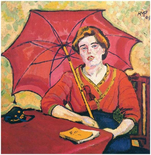 Girl In Red With A Parasol by Hermann Max Pechstein