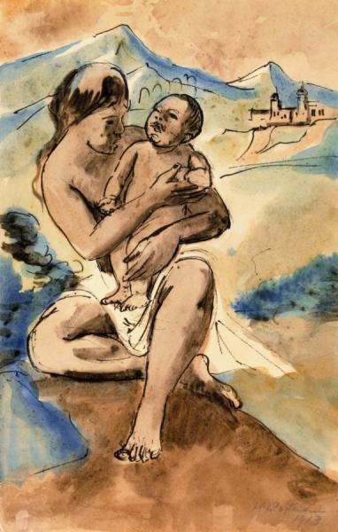 Mother And Child In A Landscape With Castle by Hermann Max Pechstein Oil Painting Reproductions