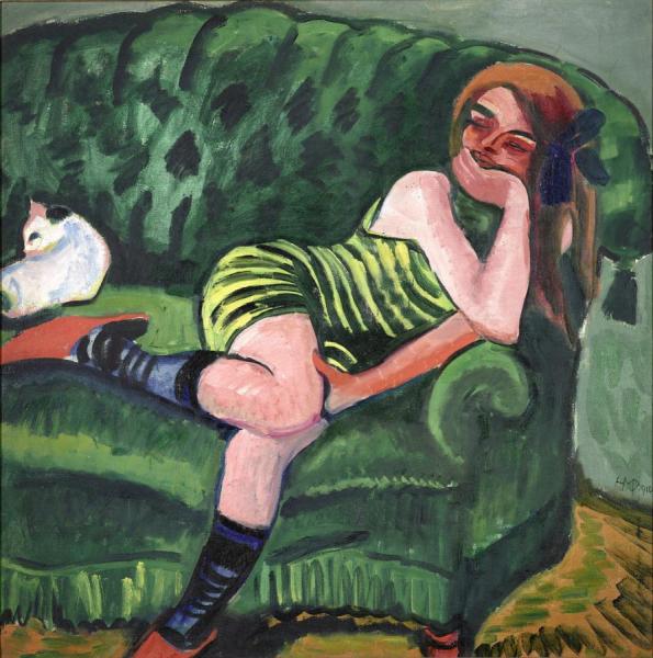 On The Green Sofa by Hermann Max Pechstein
