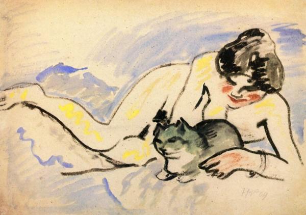 Playing With The Cat by Hermann Max Pechstein