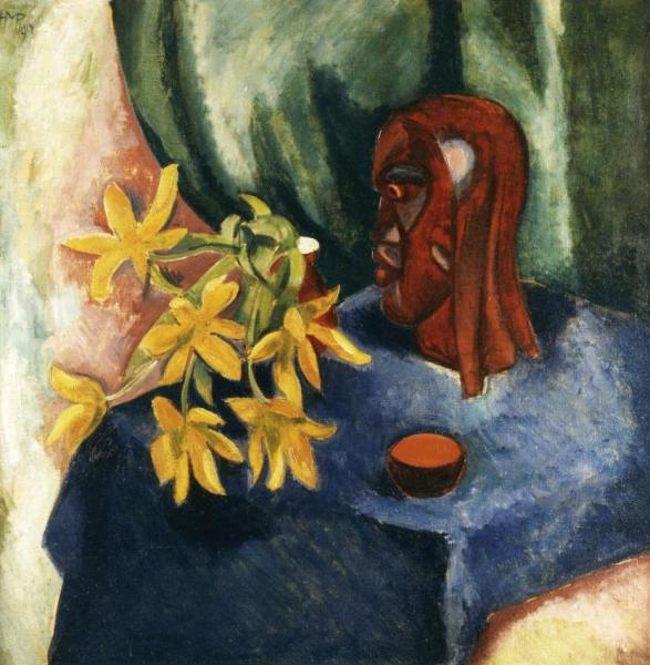 Still Life With Tulips And Sculpture by Hermann Max Pechstein