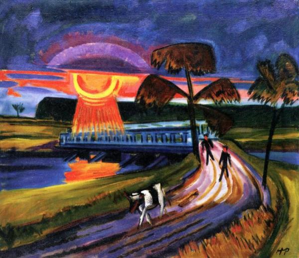 Sunset Over Blue Bridge In Leba by Hermann Max Pechstein