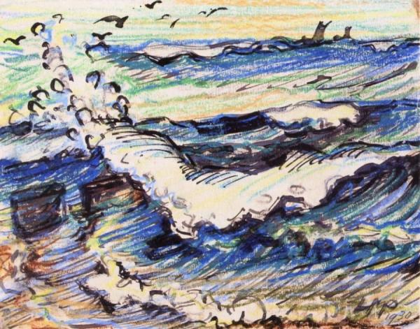 Surf On The Breakwater by Hermann Max Pechstein