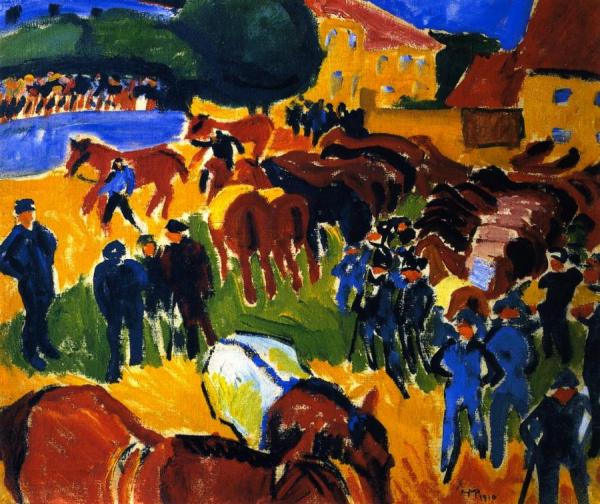 The Horse Market In Moritzburg by Hermann Max Pechstein Oil Painting Reproductions