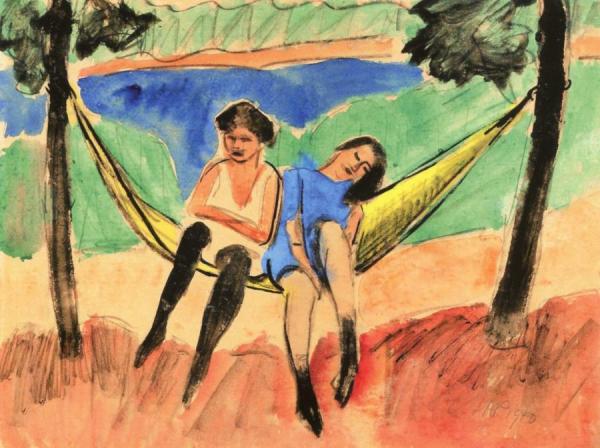 Two Girls In A Hammock Ii by Hermann Max Pechstein