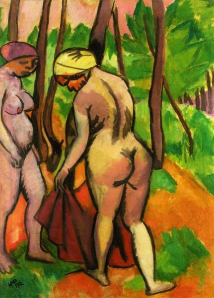 Hermann Max Pechstein Two Nudes In A Forest