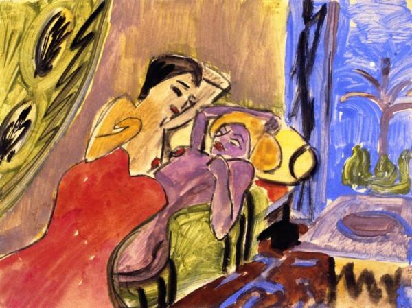 Two Reclining Nudes by Hermann Max Pechstein