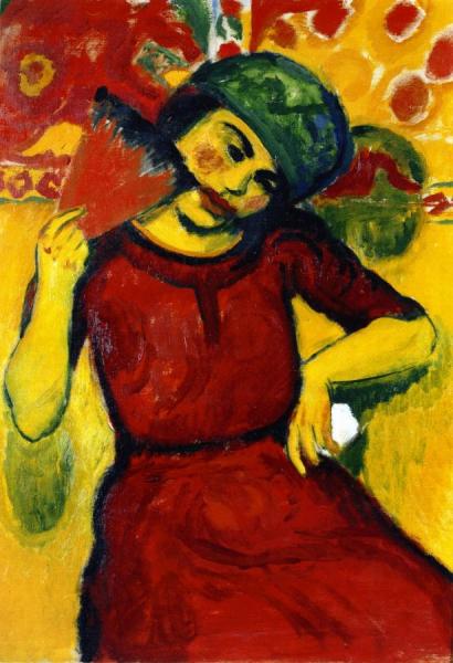 Young Woman With Red Fan by Hermann Max Pechstein Oil Painting Reproductions