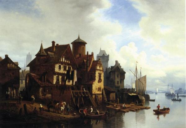A Harbor Town by Hermann Meyerheim