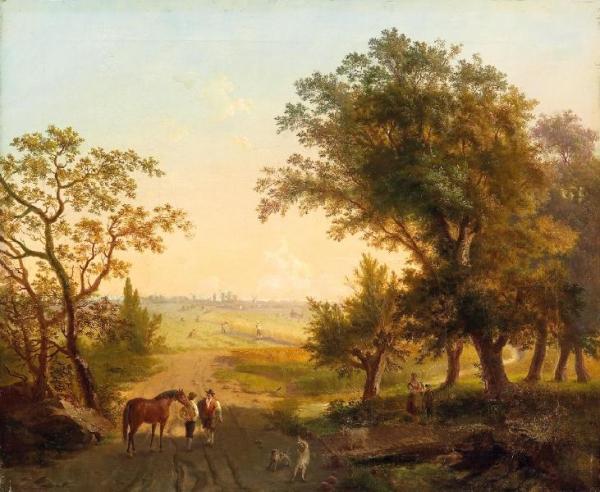 Forest Road With Windmills (waldweg Mit Windmühlen) by Hermann Wilhelm Cellarius