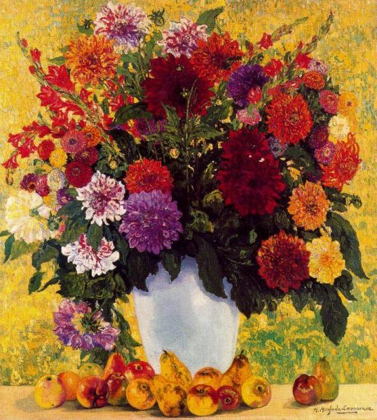 Flowers And Fruits. White Vase by Hermen Anglada Camarasa Oil Painting Reproductions