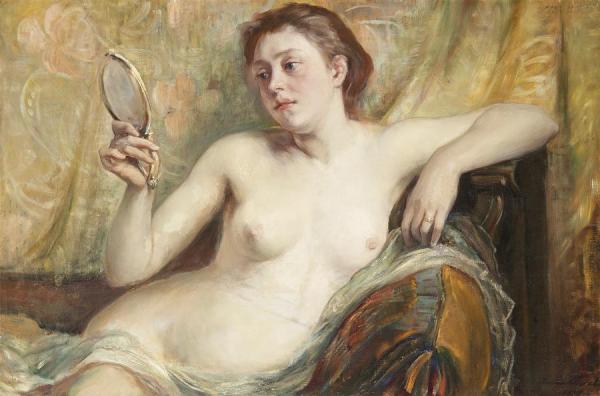 Model With Mirror by Hildegard Throrell