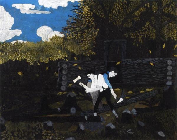 Abraham Lincoln And His Father Building Their Cabin On Pigeon Creek by Horace Pippin