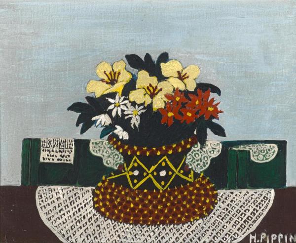 Flowers With Four Doilies by Horace Pippin