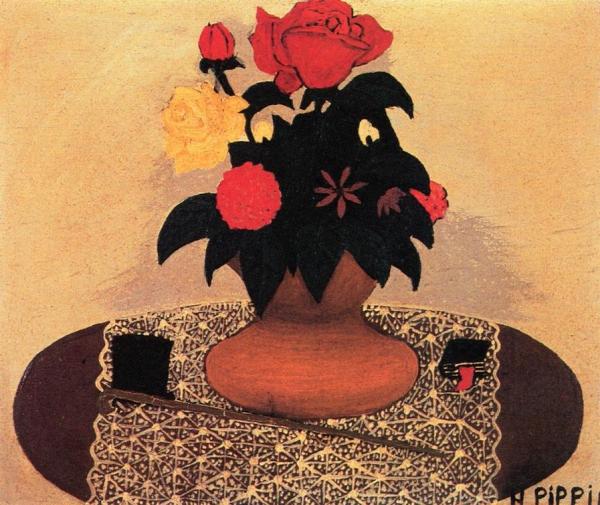 Flowers With Hat And Cane by Horace Pippin