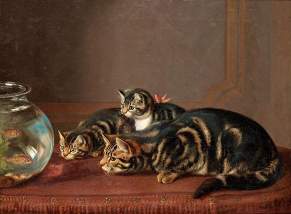 Cats By A Fishbowl by Horatio Henry Couldery