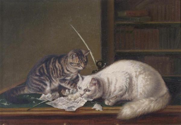 Naughty Cats Eating A Five Pound Note by Horatio Henry Couldery