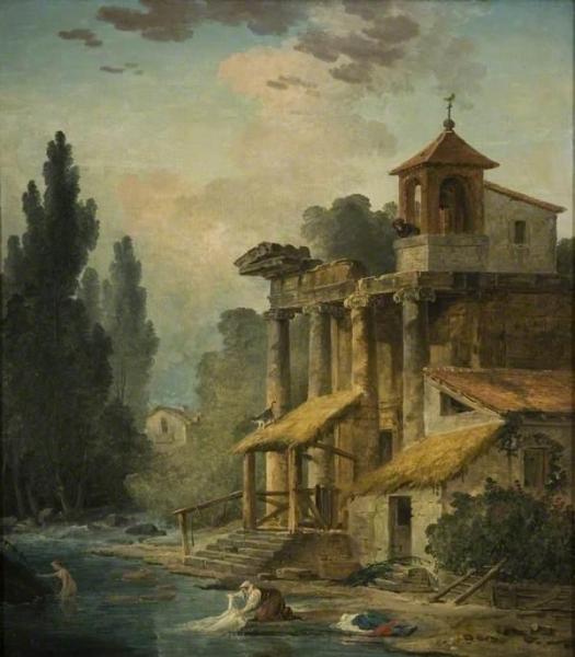 Hubert Robert A Caprice With A Hermitage
