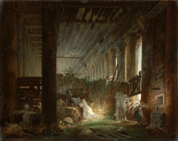 A Hermit Praying In The Ruins Of A Roman Temple by Hubert Robert Oil Painting Reproductions