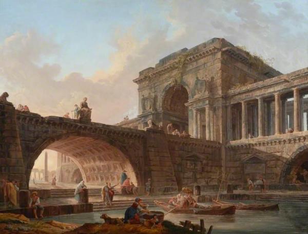 Architectural Capriccio With Bridge And Triumphal Arch by Hubert Robert Oil Painting Reproductions