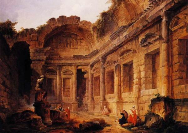 Interior Of The Temple Of Diana At Nîmes by Hubert Robert