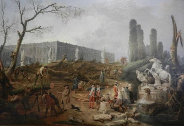 Tree Felling In The Garden Of Versailles Around The Baths Of Apollo by Hubert Robert