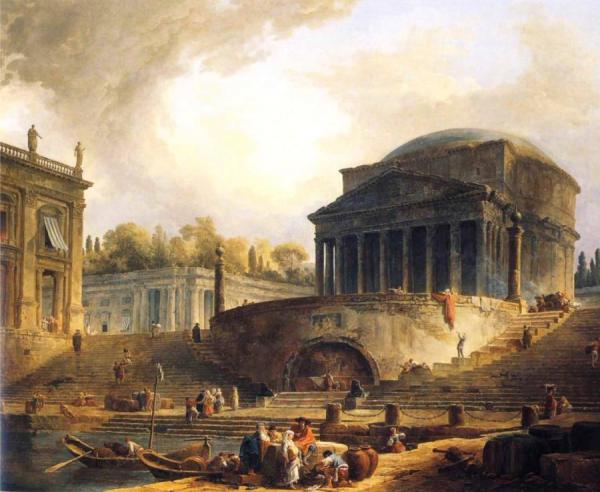 Vue Du Port De Ripetta, A Rome by Hubert Robert