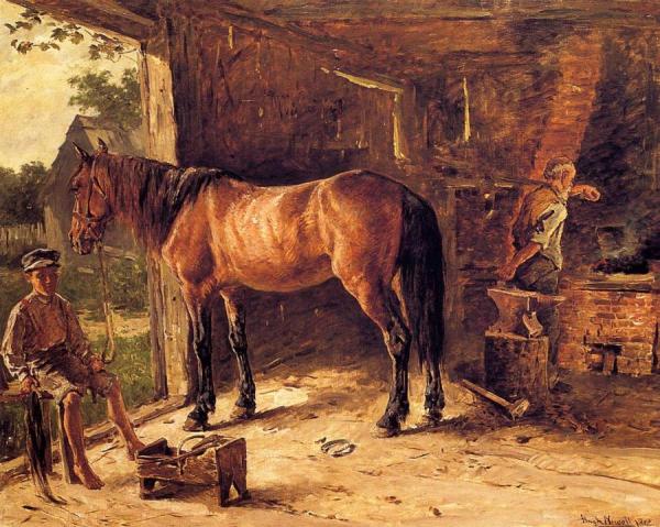 The Blacksmith Shop by Hugh Newell Oil Painting Reproductions