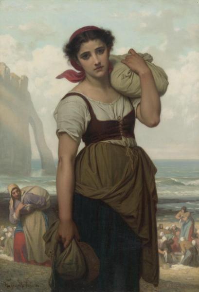 Laundress At Etretat,laveuse D'etretat by Hugues Merle