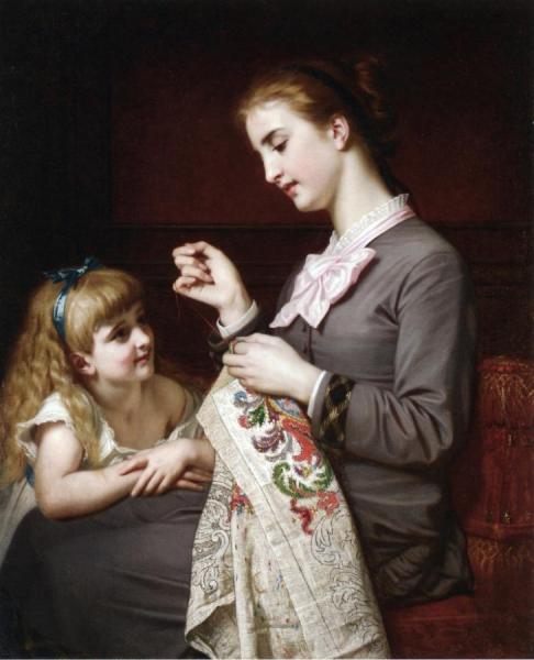 The Embroidery Lesson by Hugues Merle Oil Painting Reproductions
