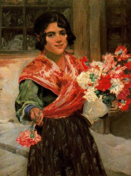 Muchacha Con Flores by Ignacio Diaz Olano Oil Painting Reproductions