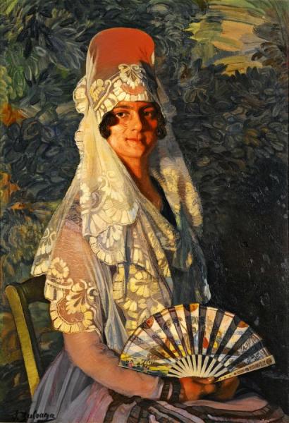 Dama Con Mantilla Y Abanico by Ignacio Zuloaga