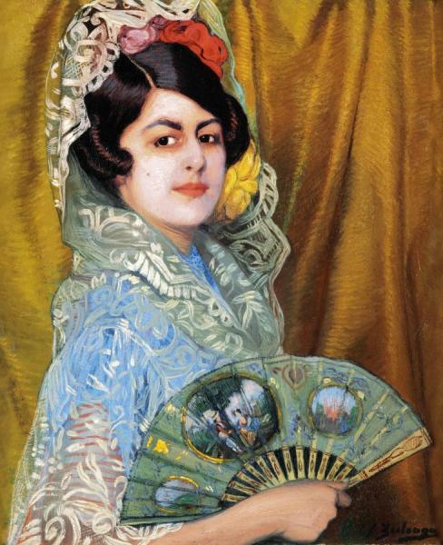 Lady With A Fan by Ignacio Zuloaga