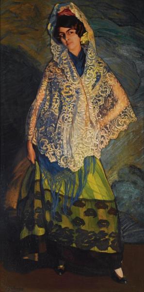 The Brunette, With White Shawl by Ignacio Zuloaga