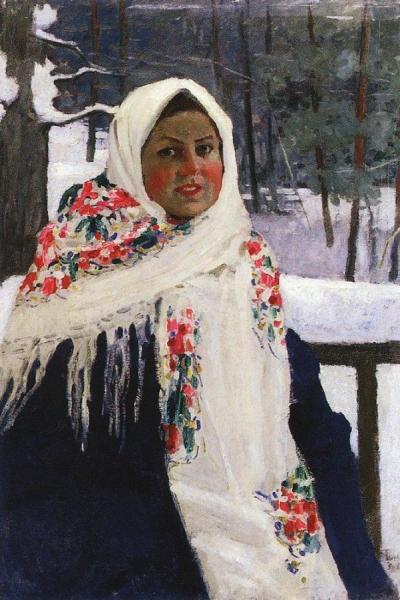 Girl In Russian Shawl by Igor Grabar