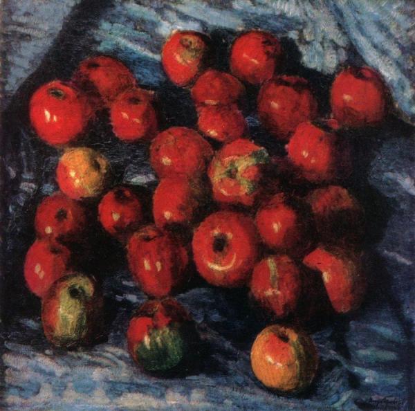Red Aplles On Blue Tablecloth by Igor Grabar