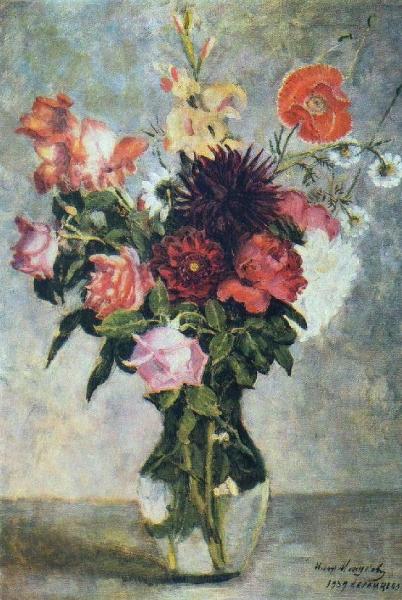 Bouquet In A Glass Vase by Ilya Mashkov