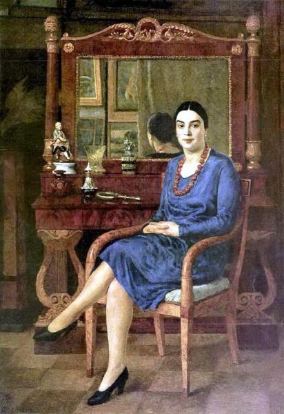 Portrait Of A Lady In Blue by Ilya Mashkov