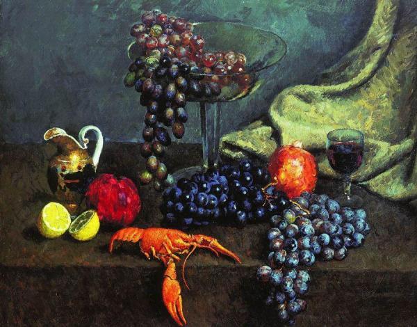 Still Life With Grapes, Lemon And Crayfish by Ilya Mashkov