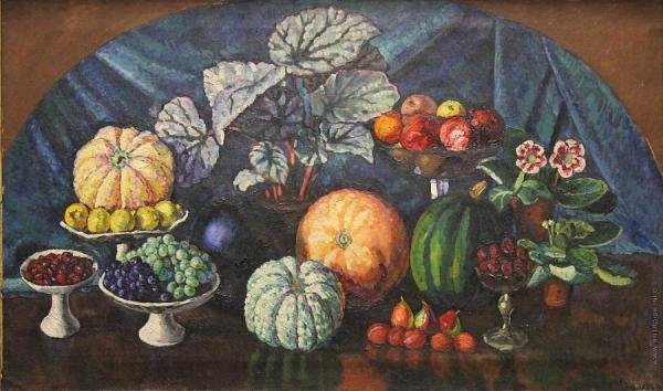 Still Life With Melons And Pumpkins by Ilya Mashkov