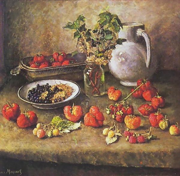 Strawberries And White Jar by Ilya Mashkov