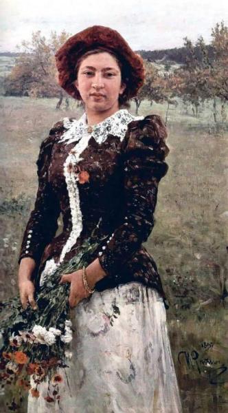 Autumn Bouquet. Portrait Of Vera Repina. by Ilya Yefimovich Repin