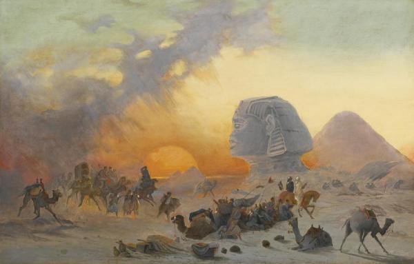 Ippolito Caffi A Caravan Fleeing From A Desert Simoom Near The Sphinx