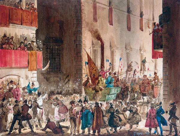 Carnival In The Via Del Campo, Rome by Ippolito Caffi
