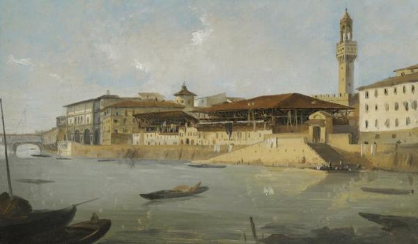 Ippolito Caffi Florence, A View Of The Arno With The Tiratoio Delle Grazie