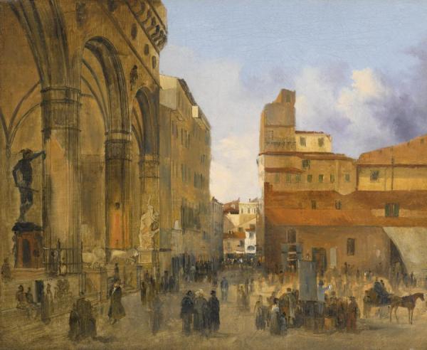 Florence, A View Of The Piazza Della Signoria With The Loggia Dei Lanzi At Left by Ippolito Caffi