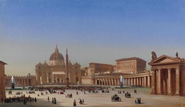 La Benedizione Papale Dalla Basilica Di San Pietro by Ippolito Caffi